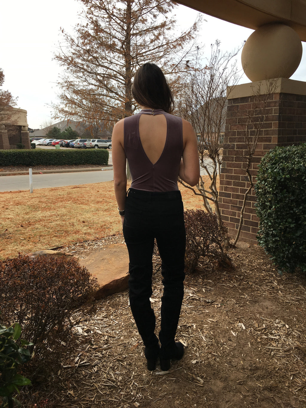 COUNTDOWN Velvet Cutout MockNeck Bodysuit Tank Top