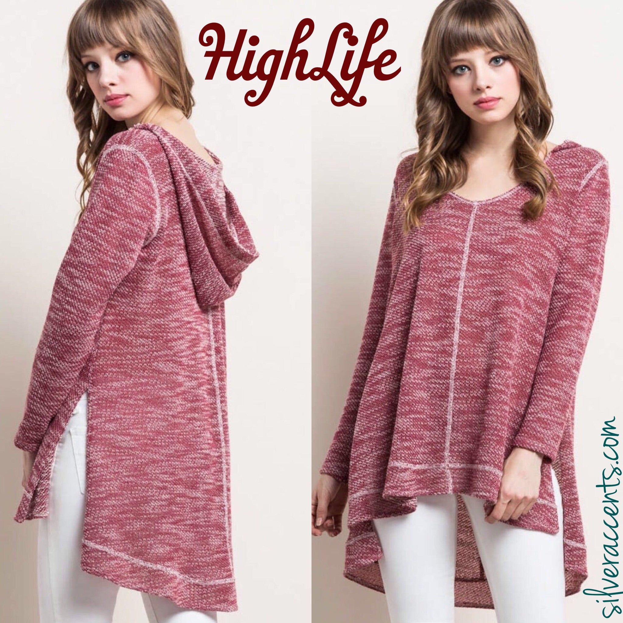 HIGHLIFE Marled Knit Hoodie Top