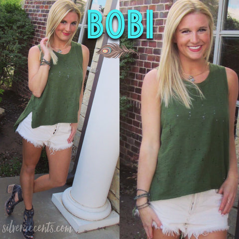 BOBI Distressed ABBOTT HiLo Slub Jersey Tank Top