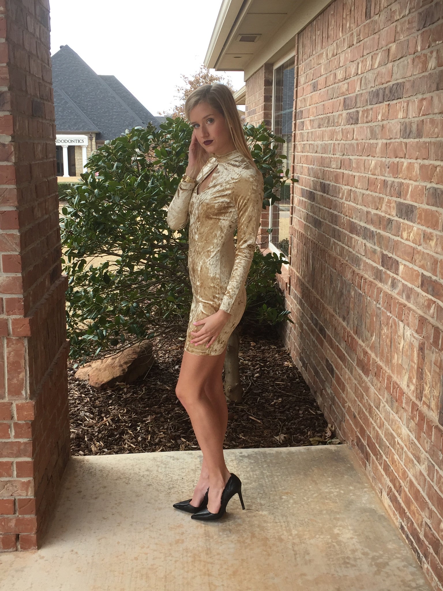 BRIGHT SIDE Velvet Cutout Bodycon Dress