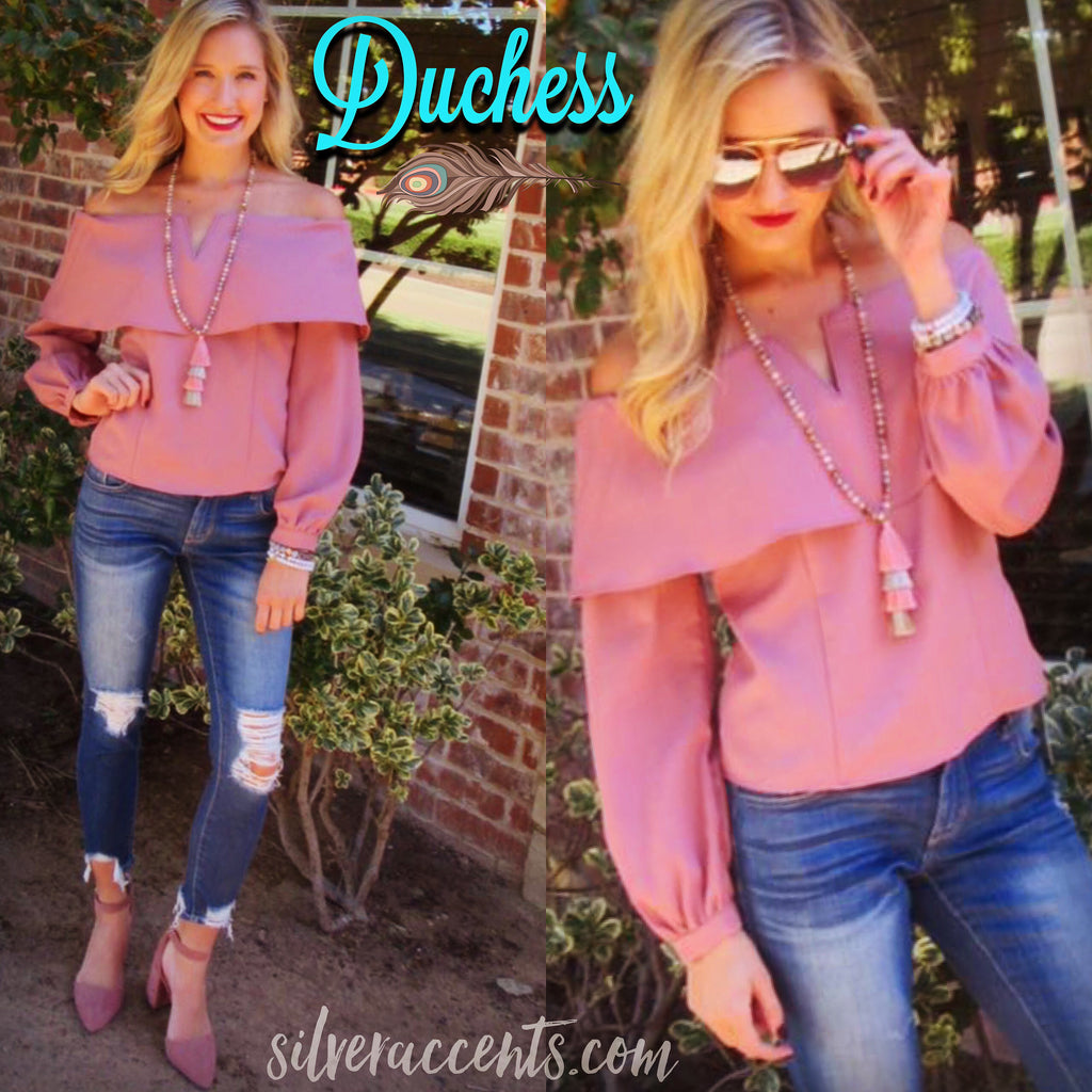 DUCHESS Layered OffShoulder V-Cutout LongSleeve Top