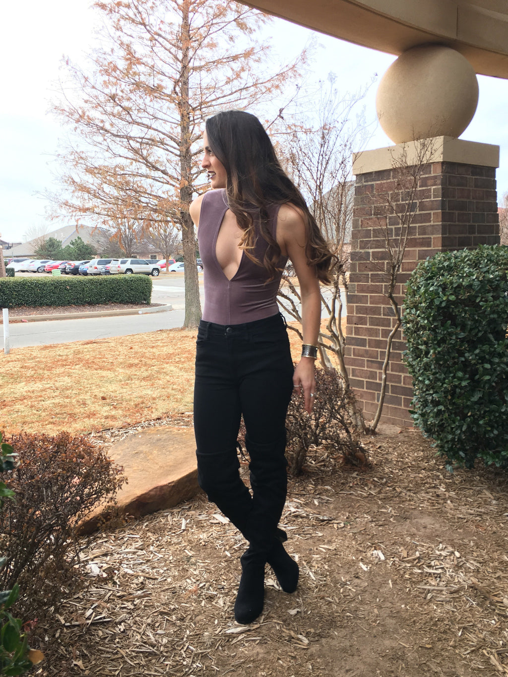 COUNTDOWN Velvet Cutout MockNeck Bodysuit Tank Top