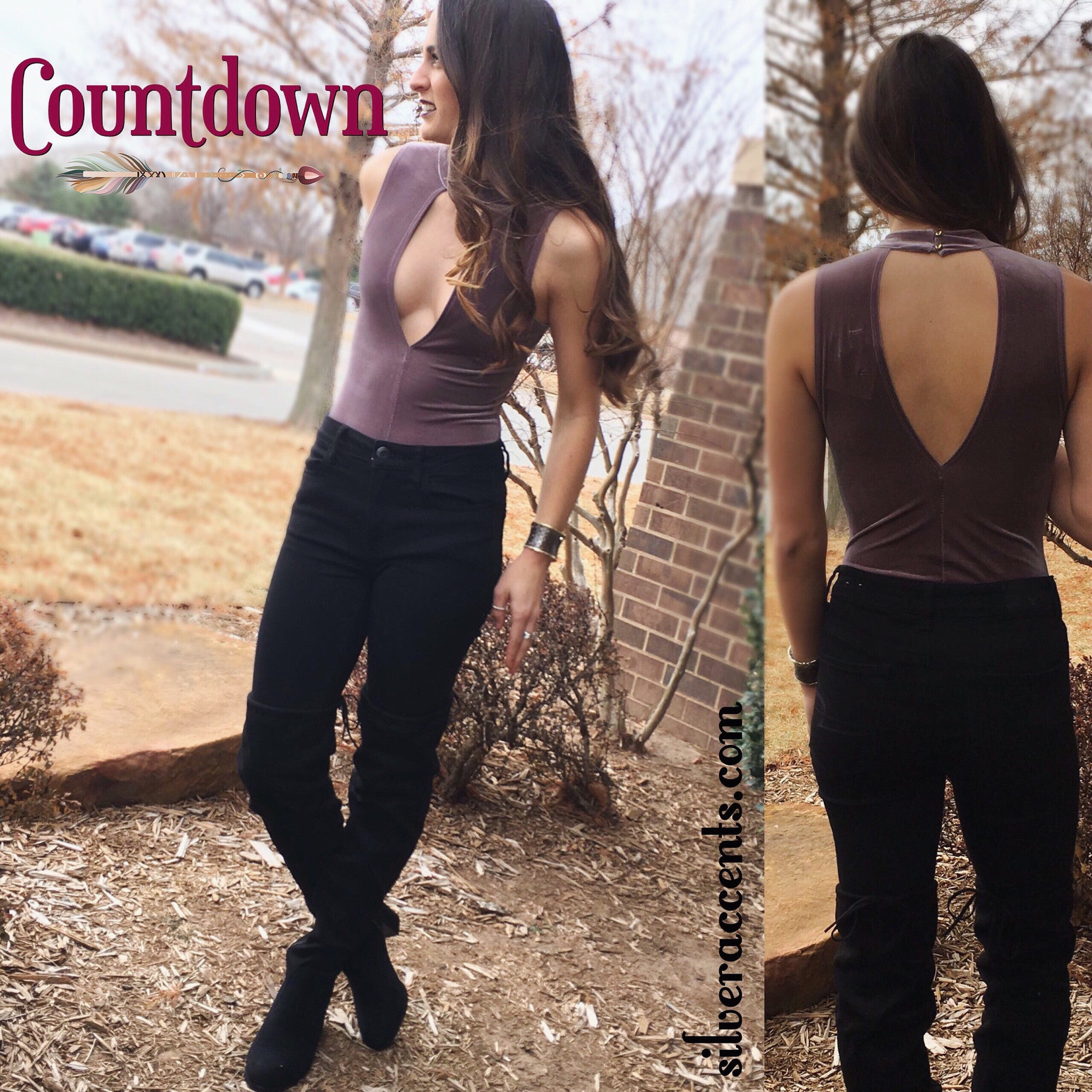 COUNTDOWN Velvet Cutout MockNeck Bodysuit Tank Top