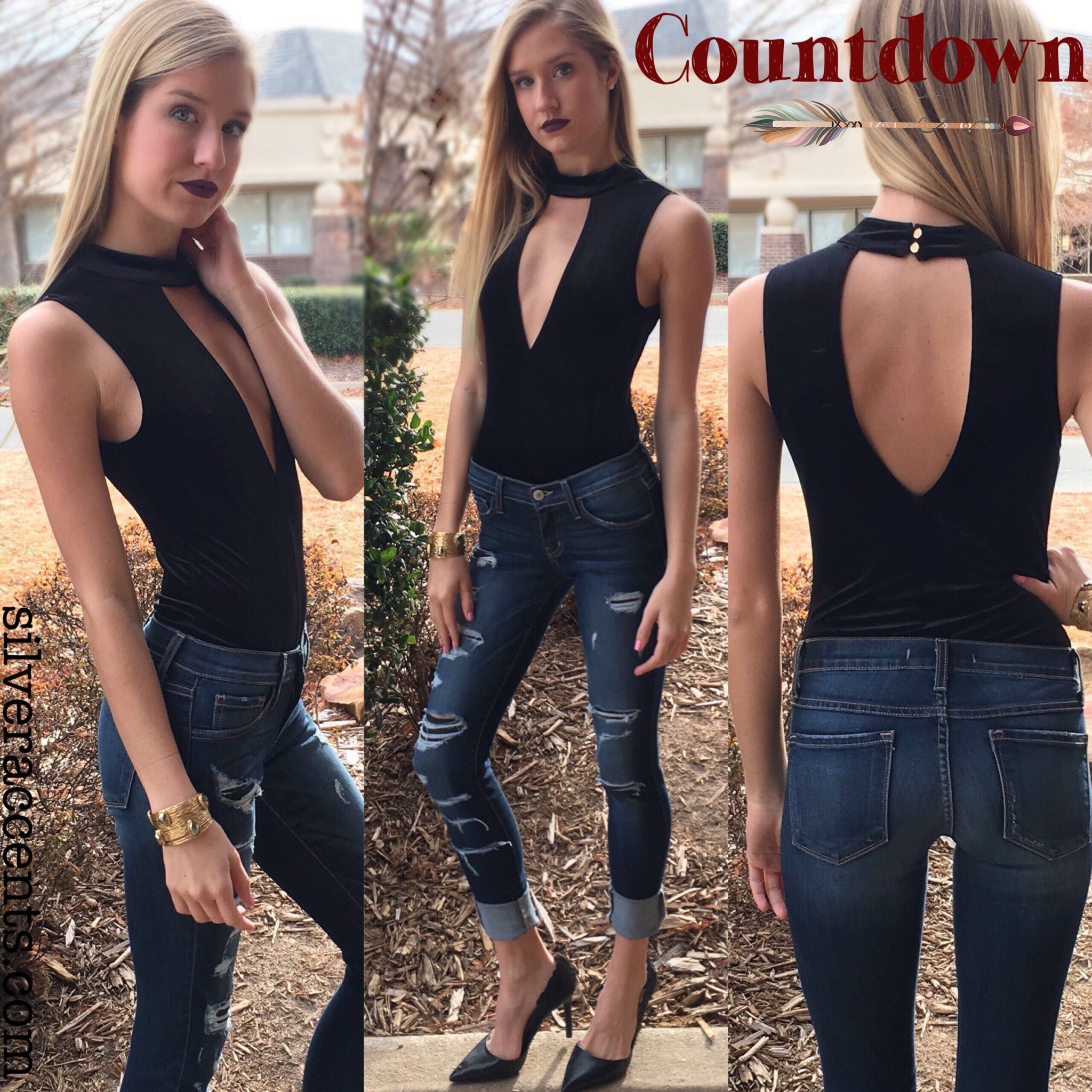 COUNTDOWN Velvet Cutout MockNeck Bodysuit Tank Top