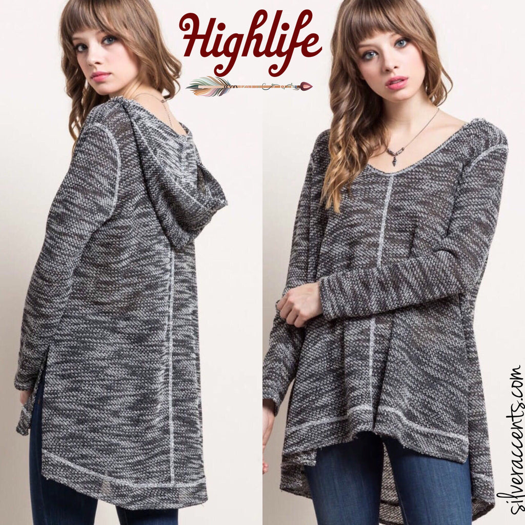 HIGHLIFE Marled Knit Hoodie Top