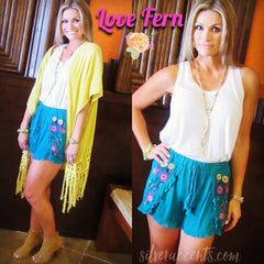 LOVE FERN Embroidered Floral Ruffle Shorts