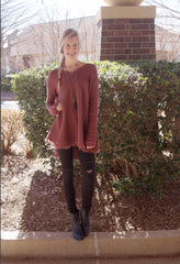 UPTOWN WaffleKnit FrayHem HiLo Sweater Tunic Top