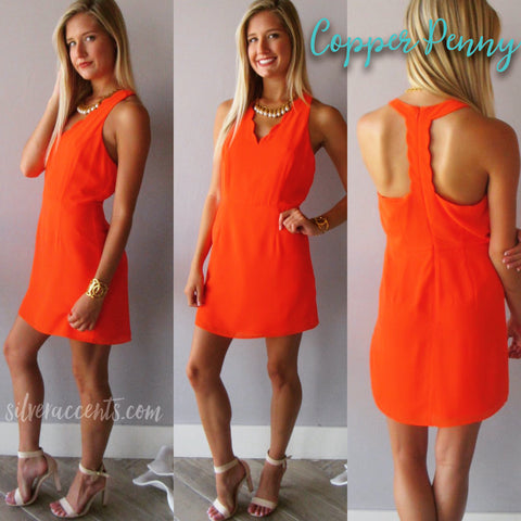 COPPER PENNY Scalloped Trim V-Neck Dress