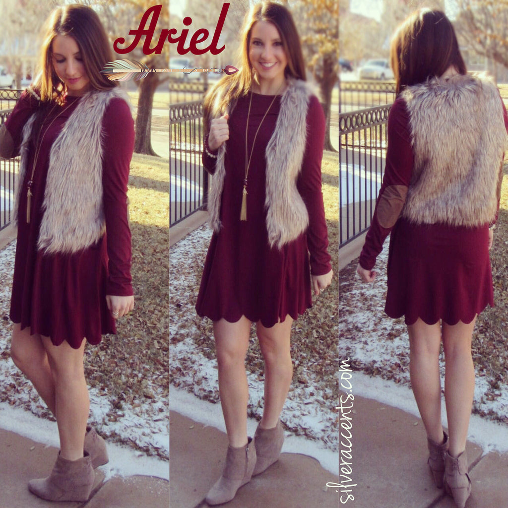 ARIEL ScallopHem Elbow Patch Modal Jersey Dress