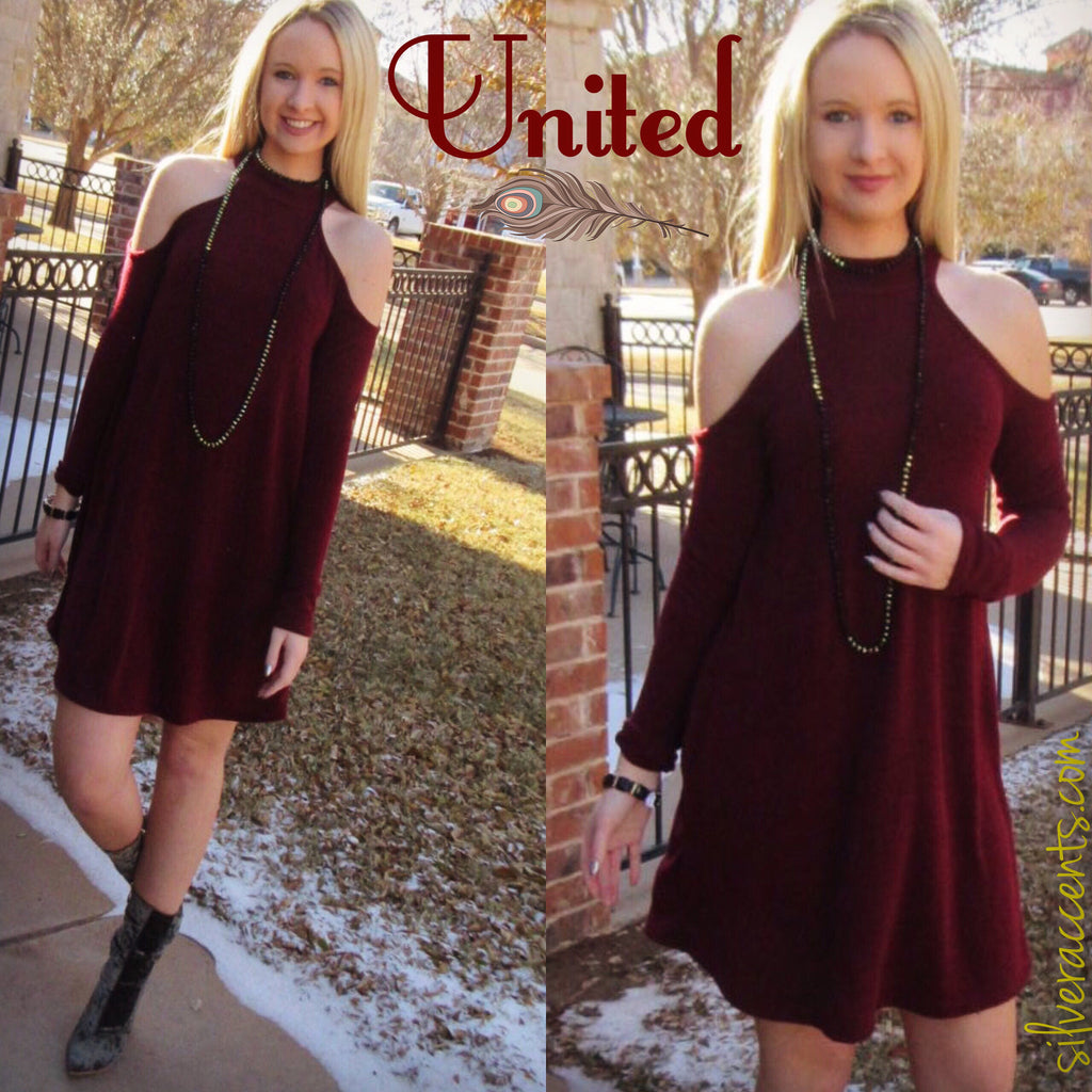 UNITED Knit ColdShoulder MockNeck Dress w/Pockets