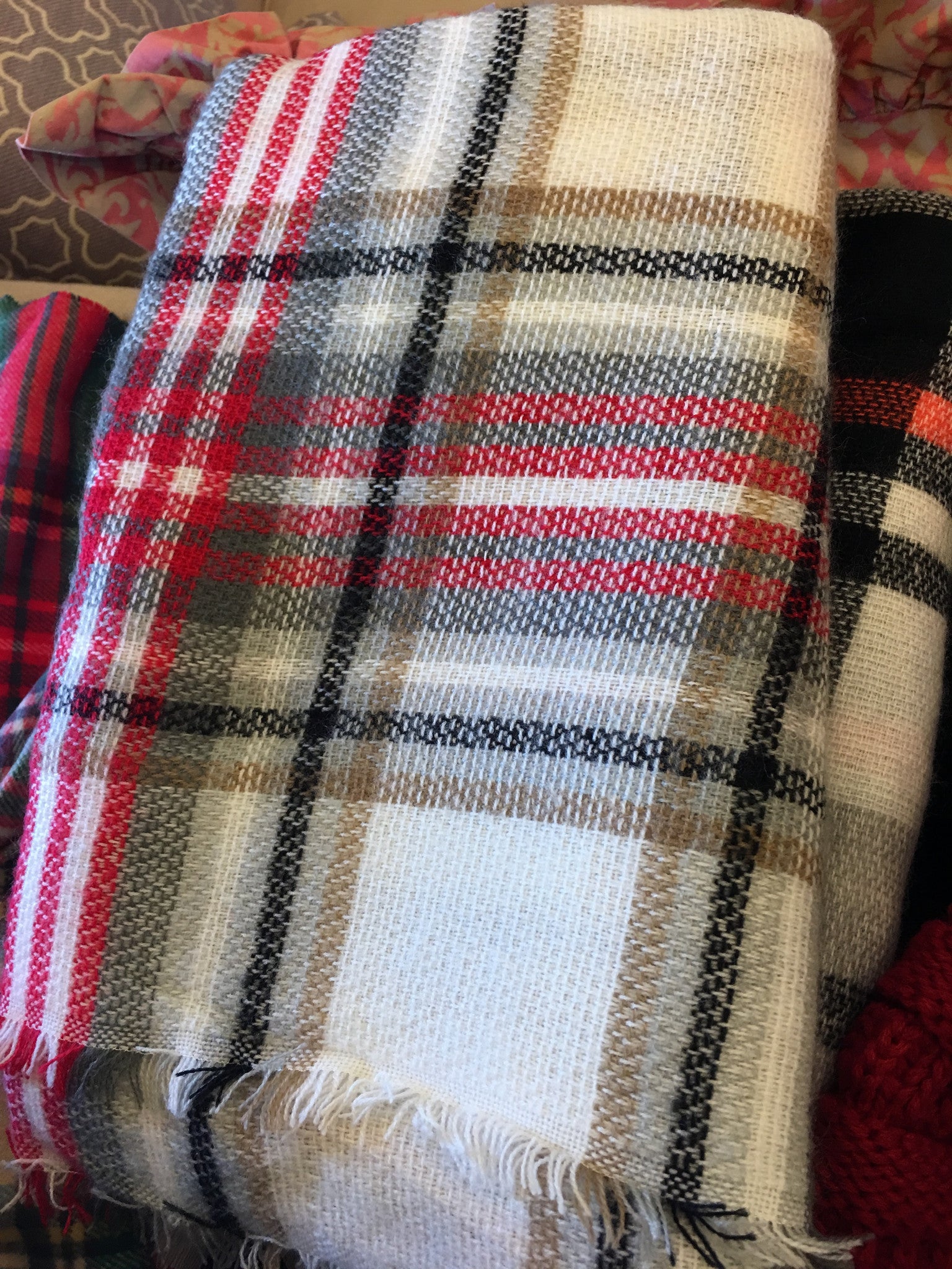 KATE Plaid Blanket Fringe Scarf