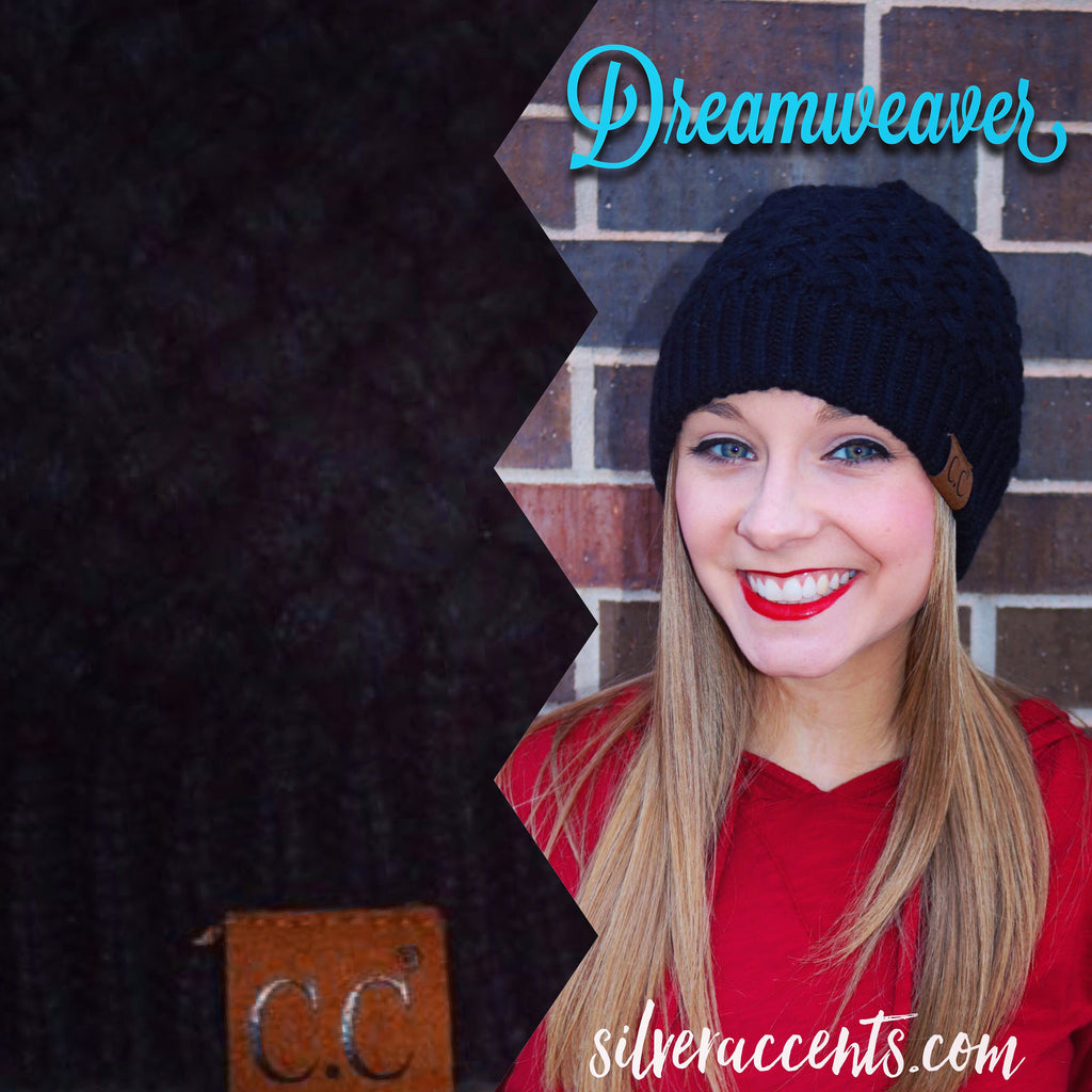 C.C. Black DREAMWEAVER BasketWeave Knit Beanie Hat