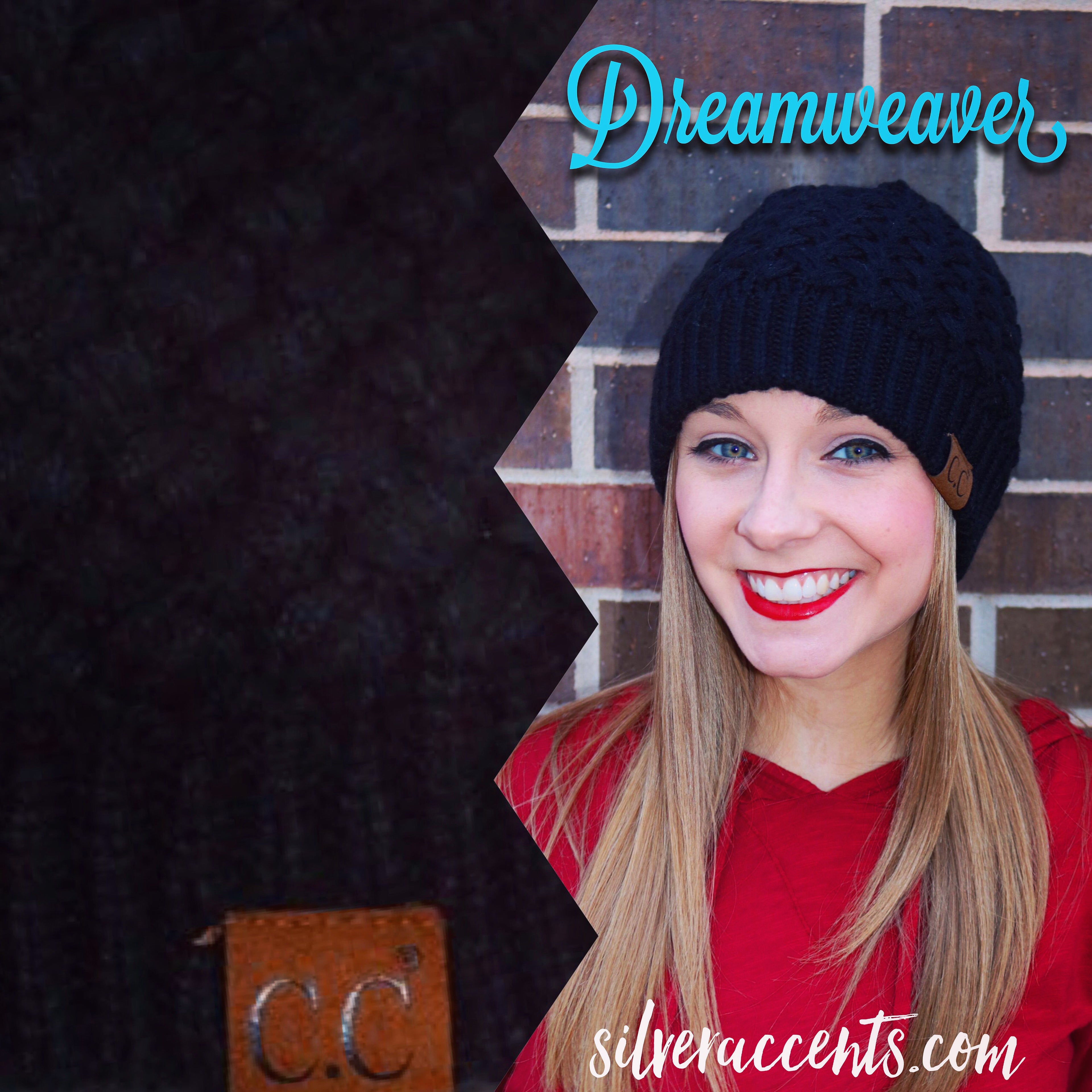 C.C. Black DREAMWEAVER BasketWeave Knit Beanie Hat