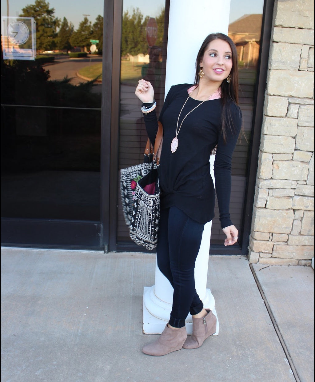 BOBI Slub Jersey LET IT GO Twist Front L/S Tee Top