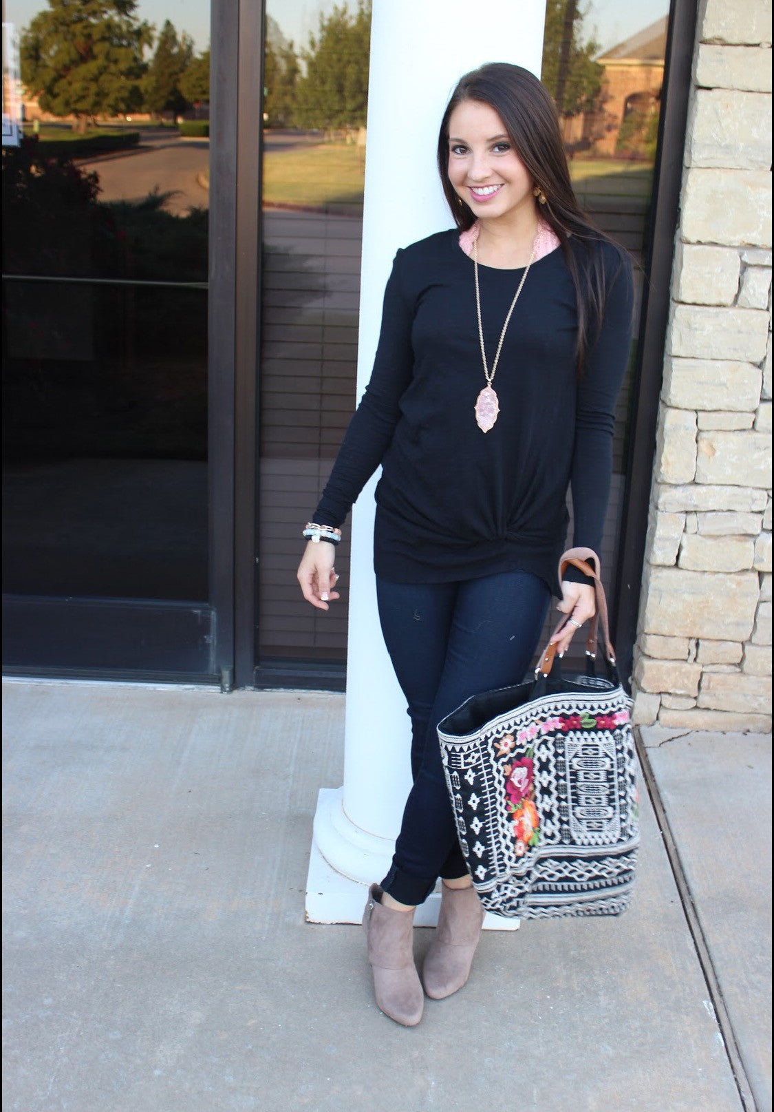 BOBI Slub Jersey LET IT GO Twist Front L/S Tee Top