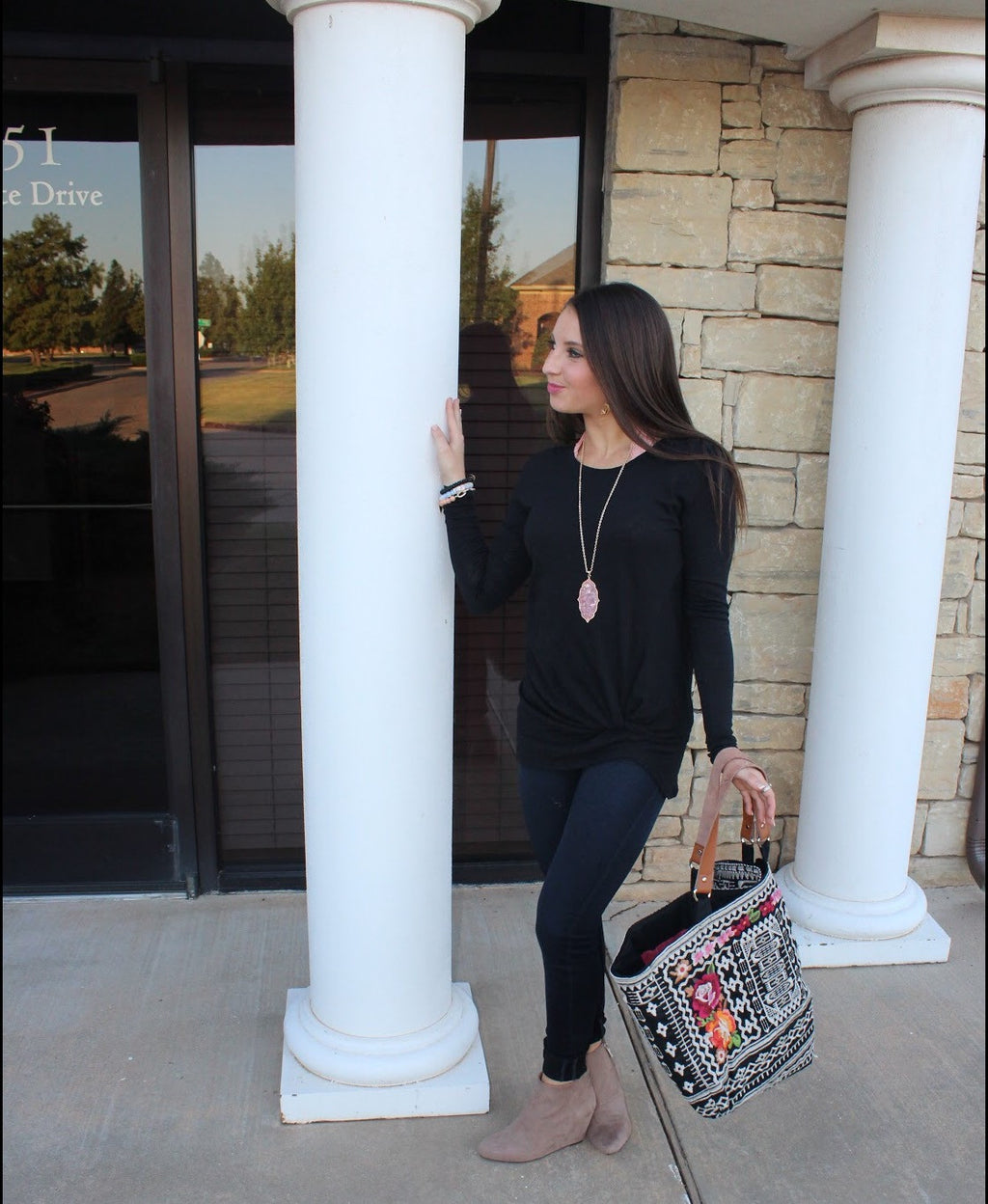 BOBI Slub Jersey LET IT GO Twist Front L/S Tee Top