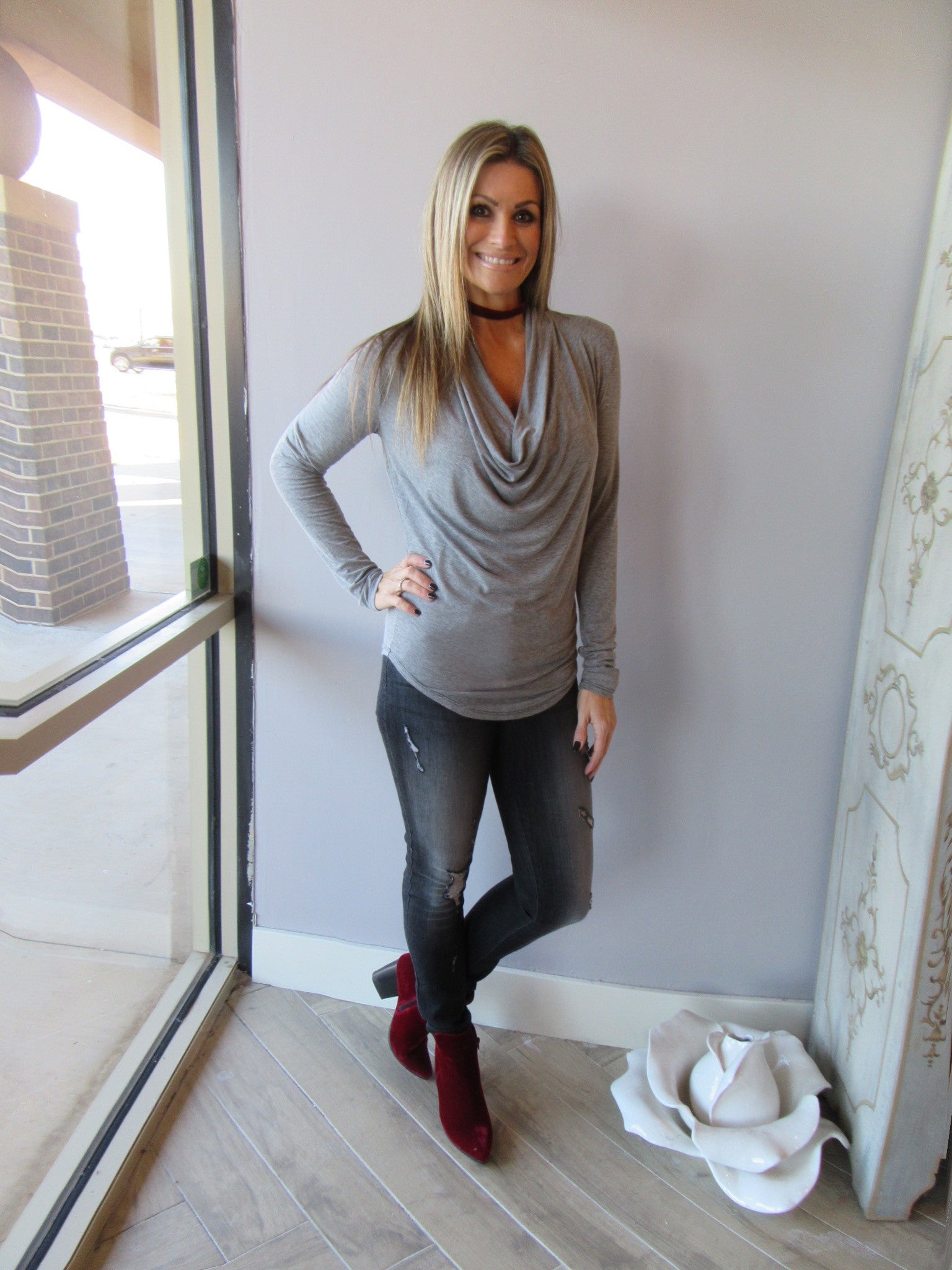 BOBI Mini Stripe LONDON FOG CowlNeck ScoopHem Top