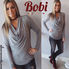 BOBI Mini Stripe LONDON FOG CowlNeck ScoopHem Top