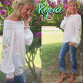 REJOICE Embroider Floral Smocked OffShoulder Tunic Top