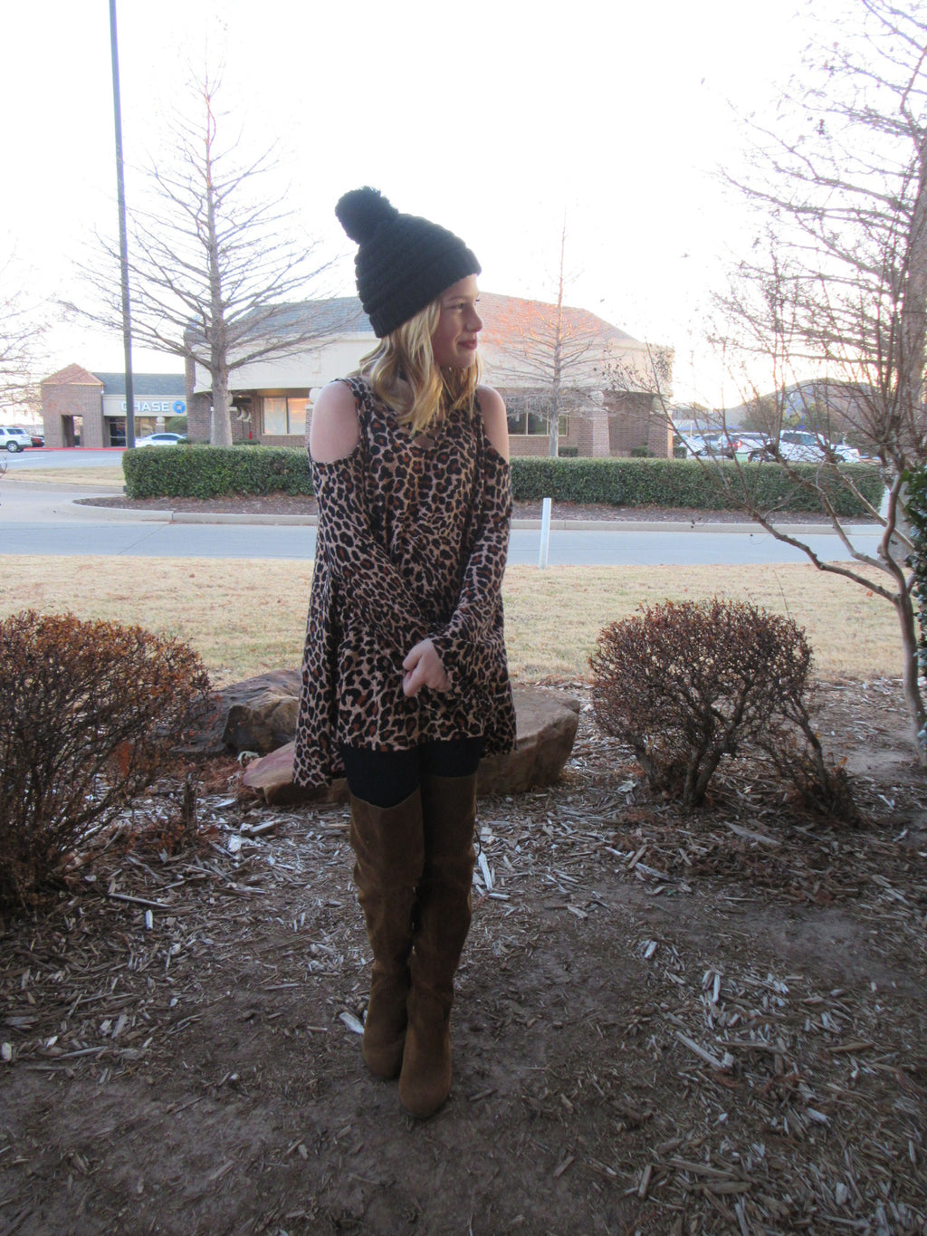 Tween TRES CHIC Leopard Print Cold Shoulder Crossneck Jersey Top