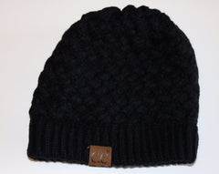 C.C. Black DREAMWEAVER BasketWeave Knit Beanie Hat