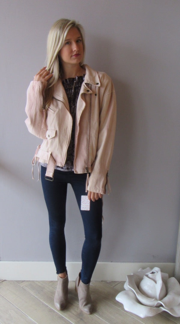 FREE PEOPLE Rose Oversize Denim Moto Jacket