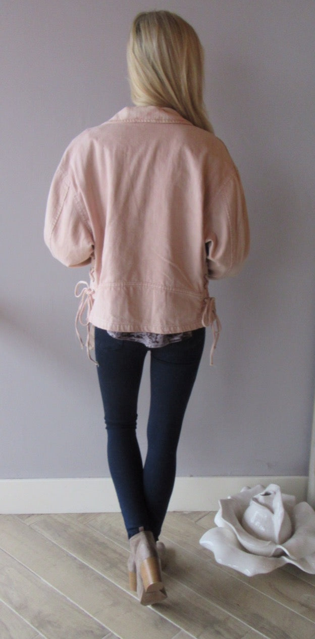 FREE PEOPLE Rose Oversize Denim Moto Jacket