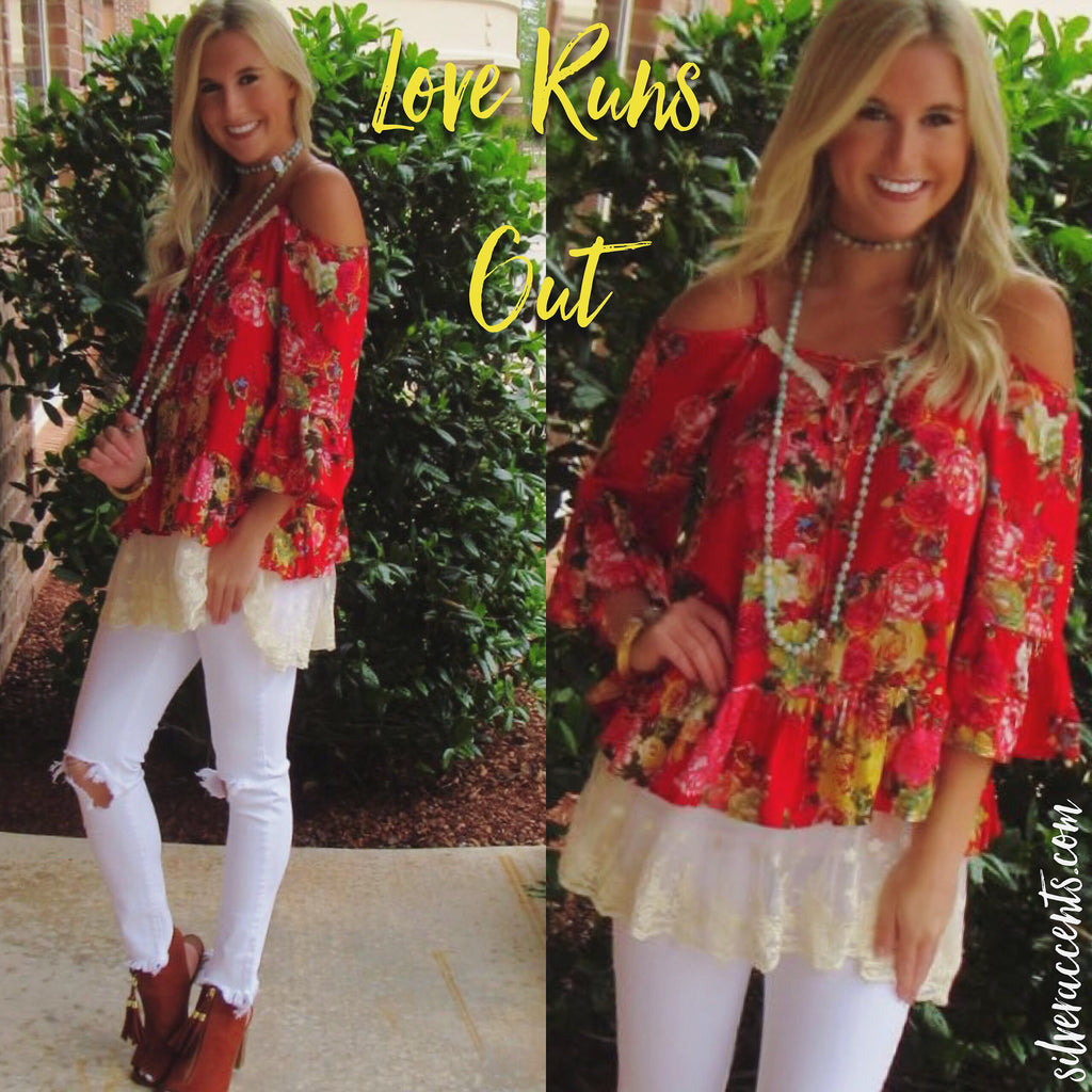 LOVE RUNS OUT LaceUp Floral LaceHem Tunic Top
