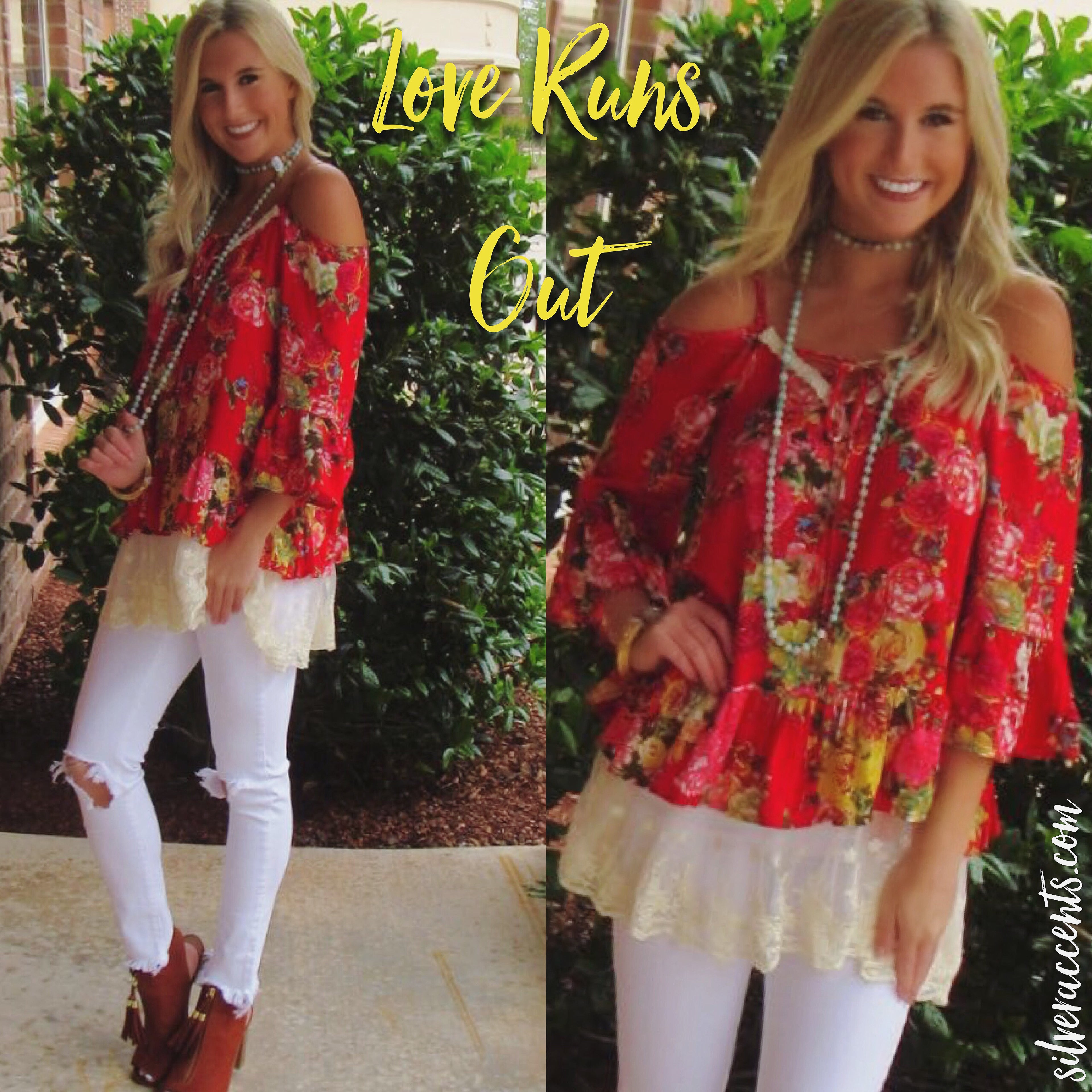LOVE RUNS OUT LaceUp Floral LaceHem Tunic Top