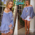 UNITED PinStripe OffShoulder BellSleeve Woven Top
