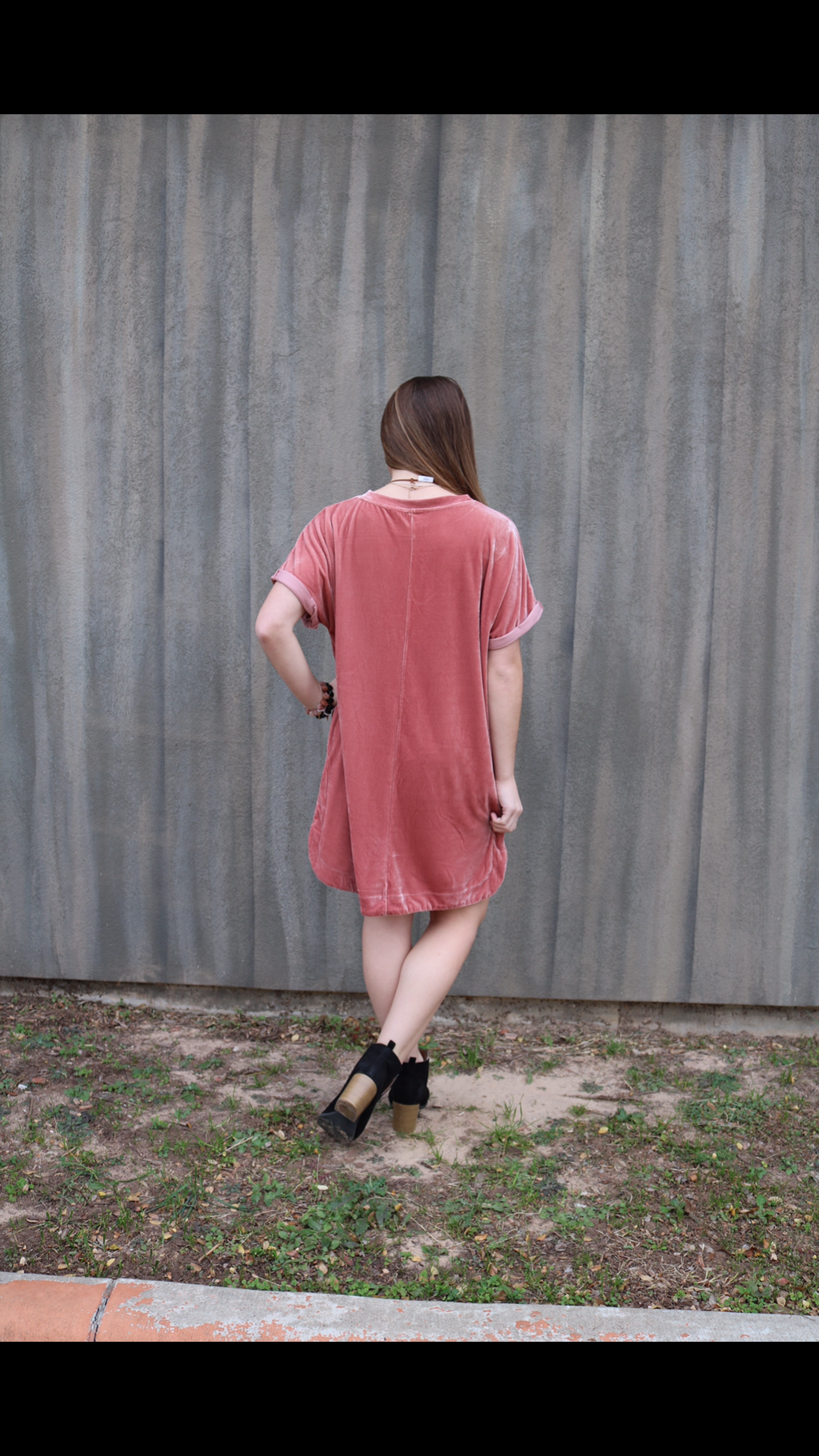 MY WISH Velvet Roll Sleeve ScoopHem Tunic Dress