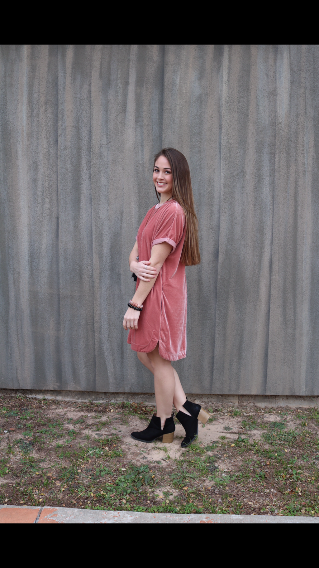 MY WISH Velvet Roll Sleeve ScoopHem Tunic Dress