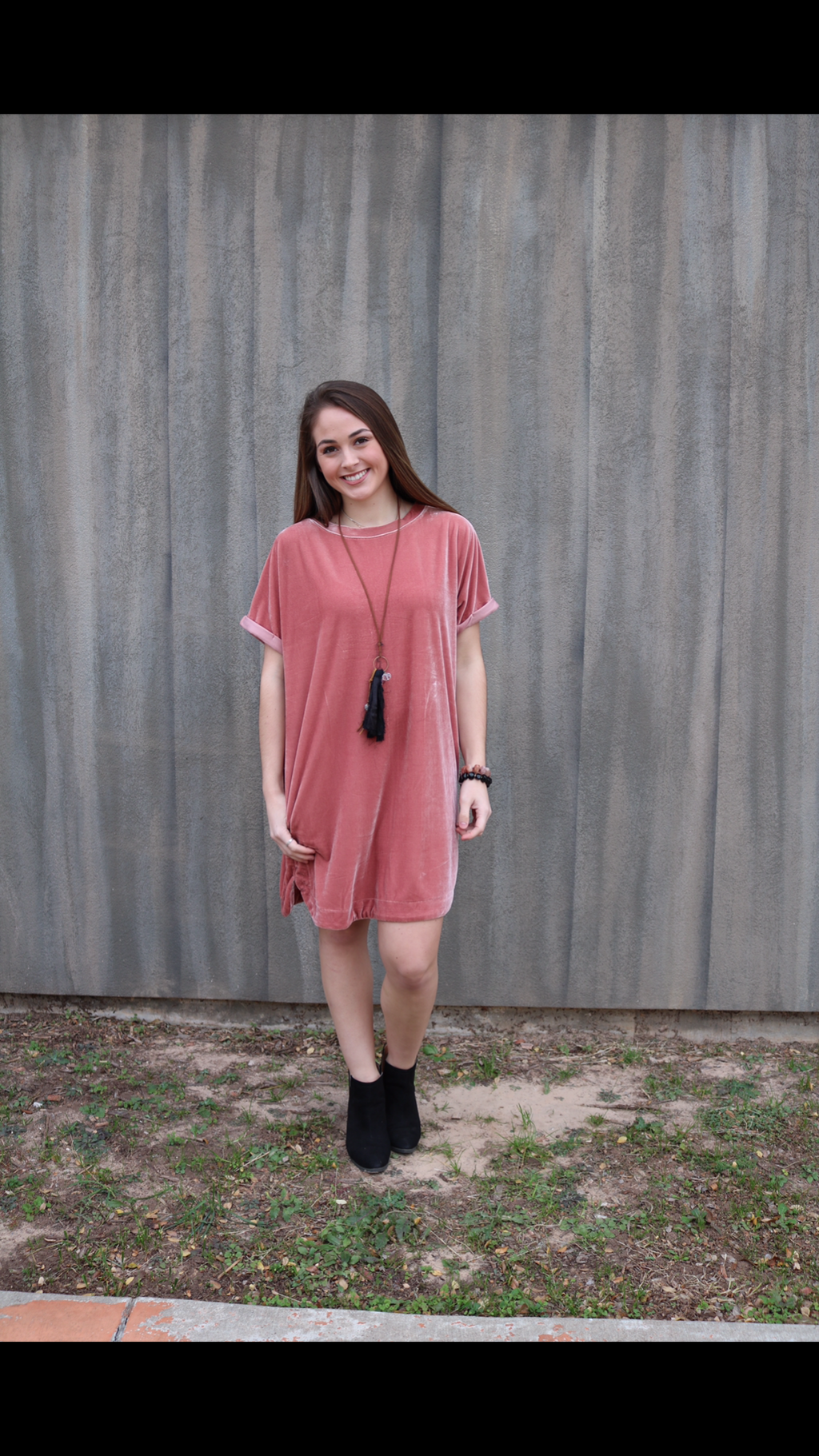 MY WISH Velvet Roll Sleeve ScoopHem Tunic Dress