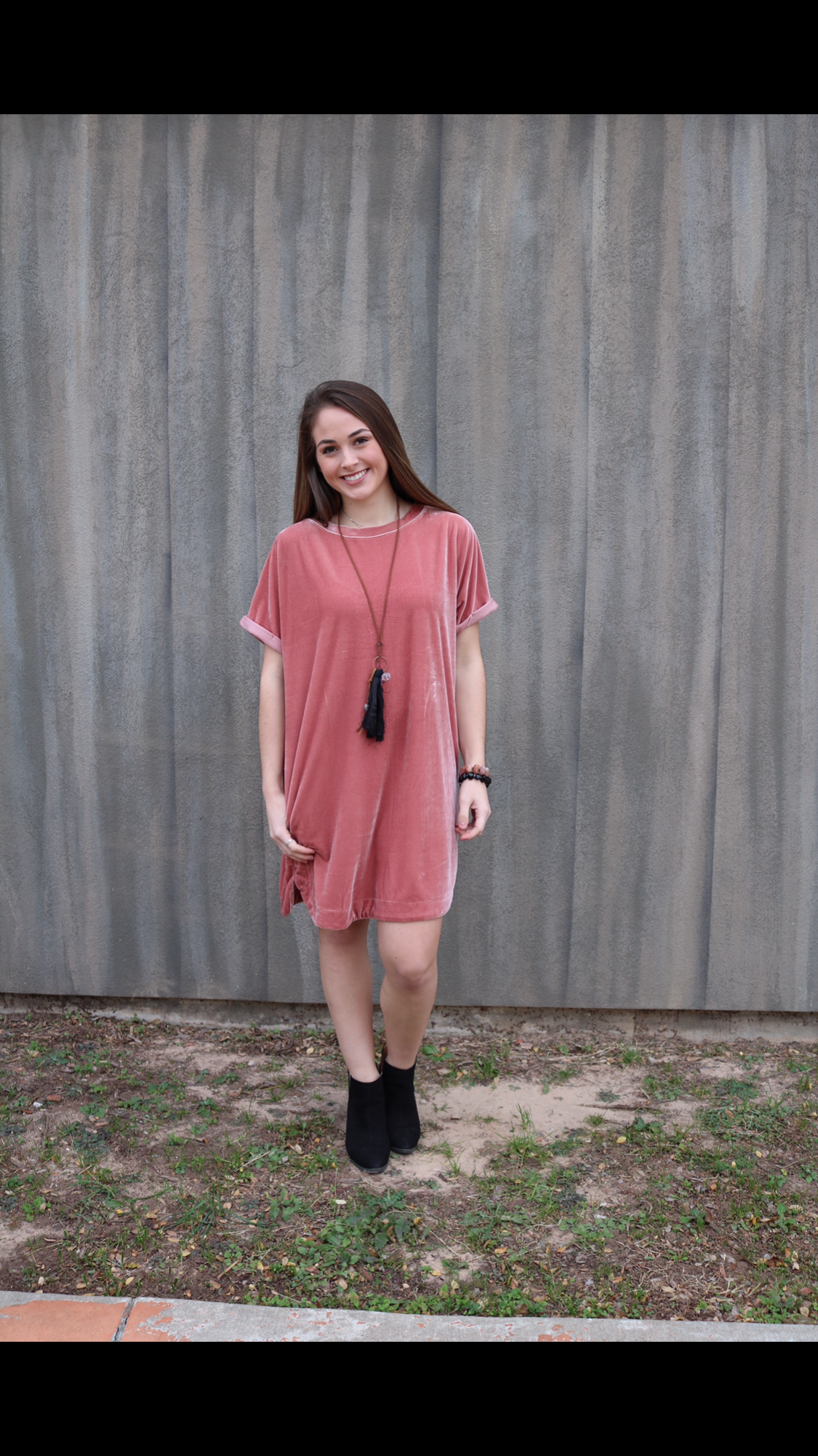 MY WISH Velvet Roll Sleeve ScoopHem Tunic Dress