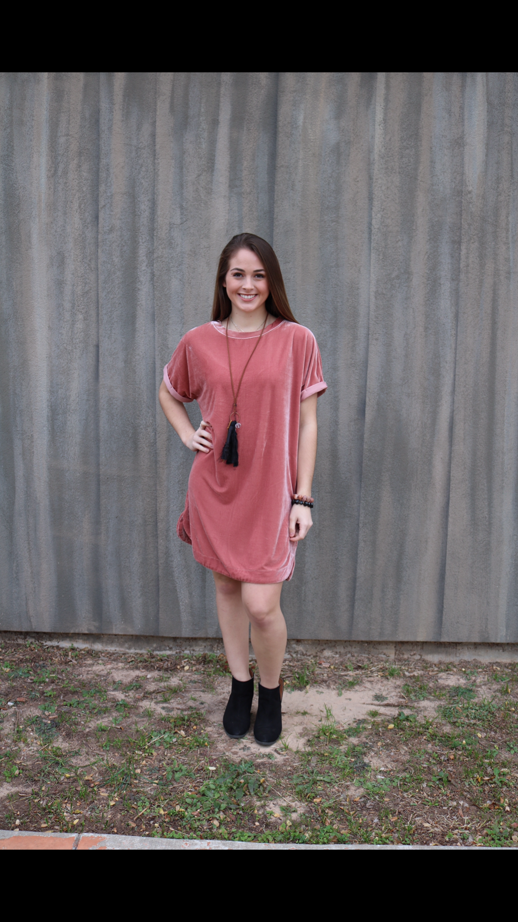 MY WISH Velvet Roll Sleeve ScoopHem Tunic Dress