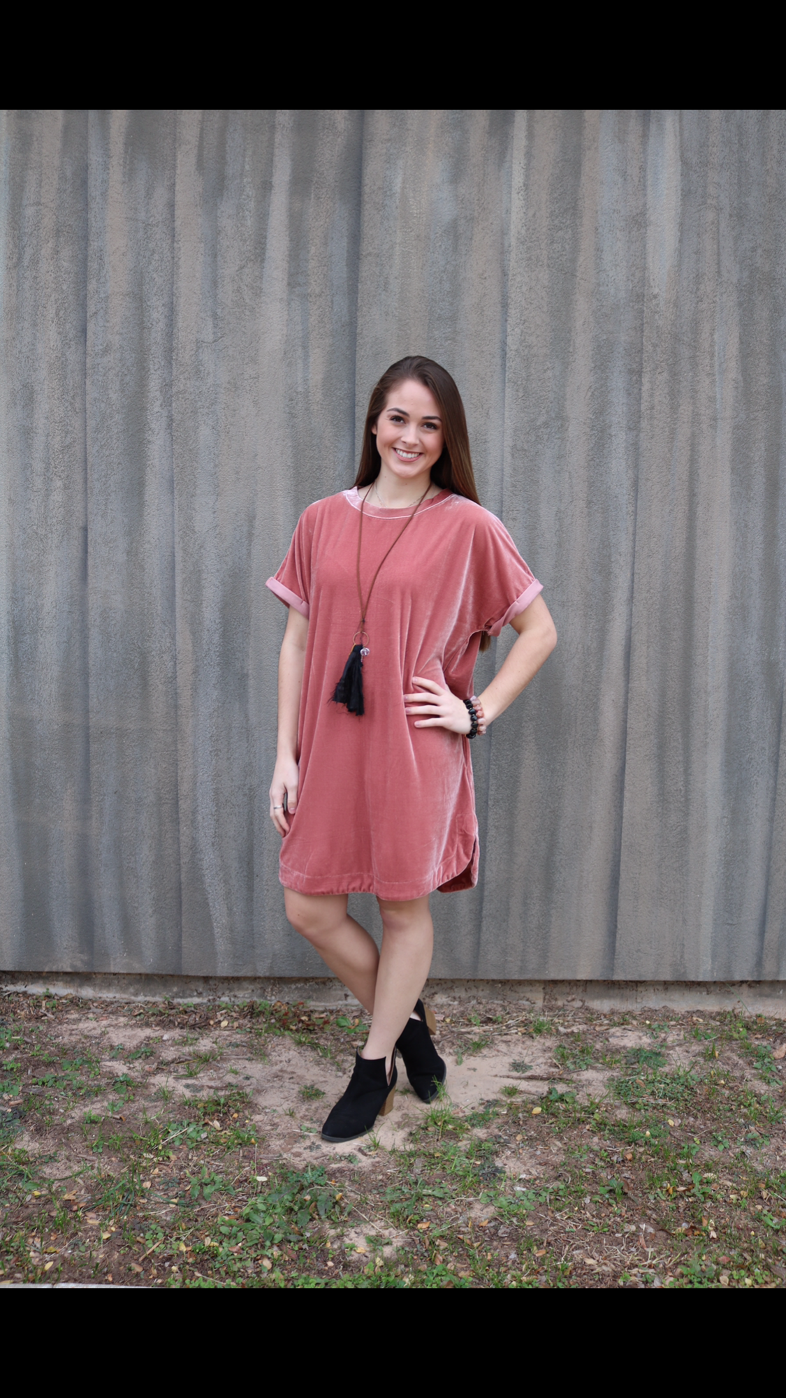 MY WISH Velvet Roll Sleeve ScoopHem Tunic Dress