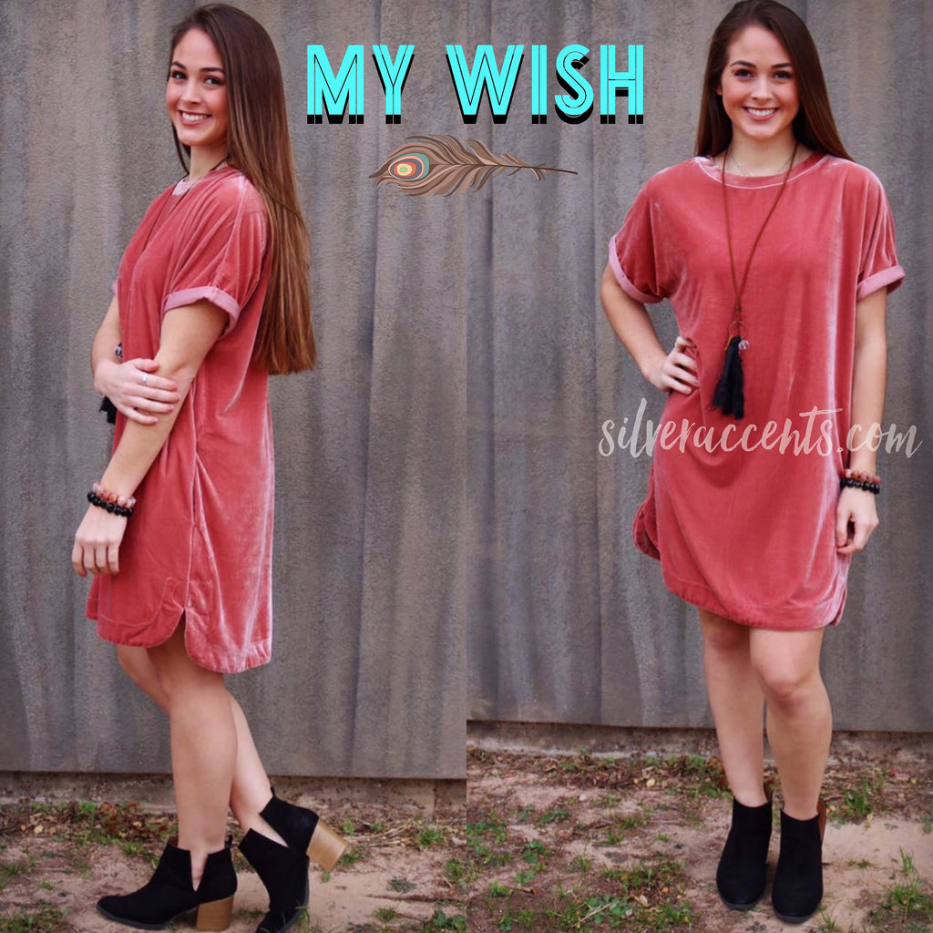 MY WISH Velvet Roll Sleeve ScoopHem Tunic Dress