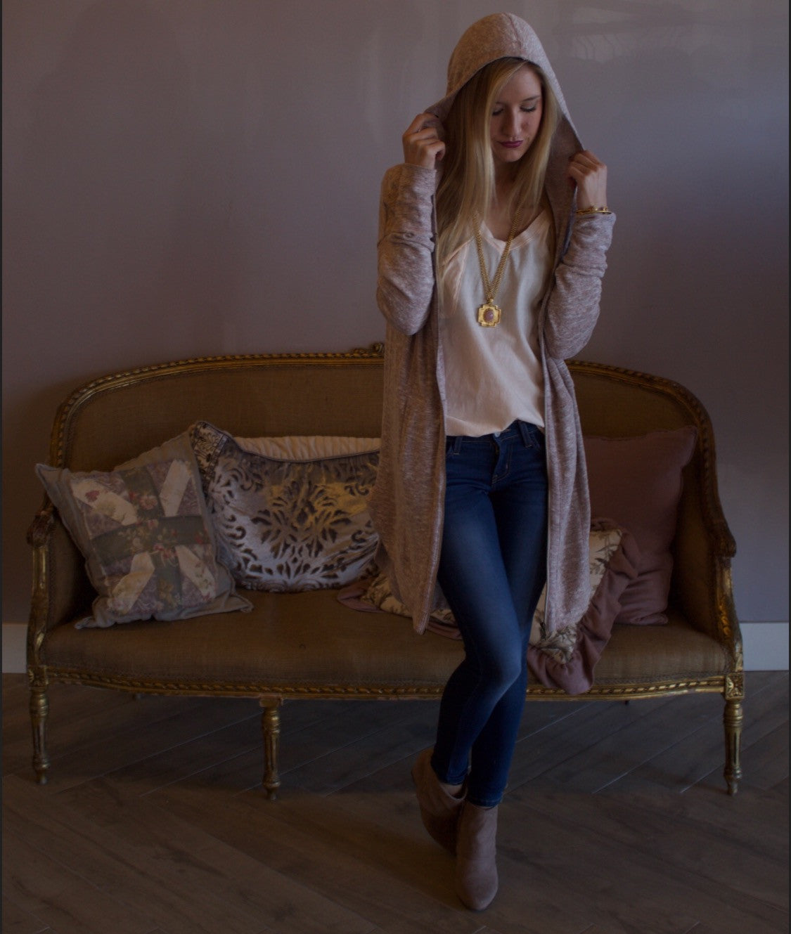 TURN BACK Shirttail Hem Zip Hoodie Tunic Top