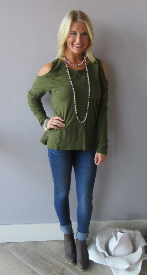 BOBI Slub Jersey LET IT BE ColdShoulder Top