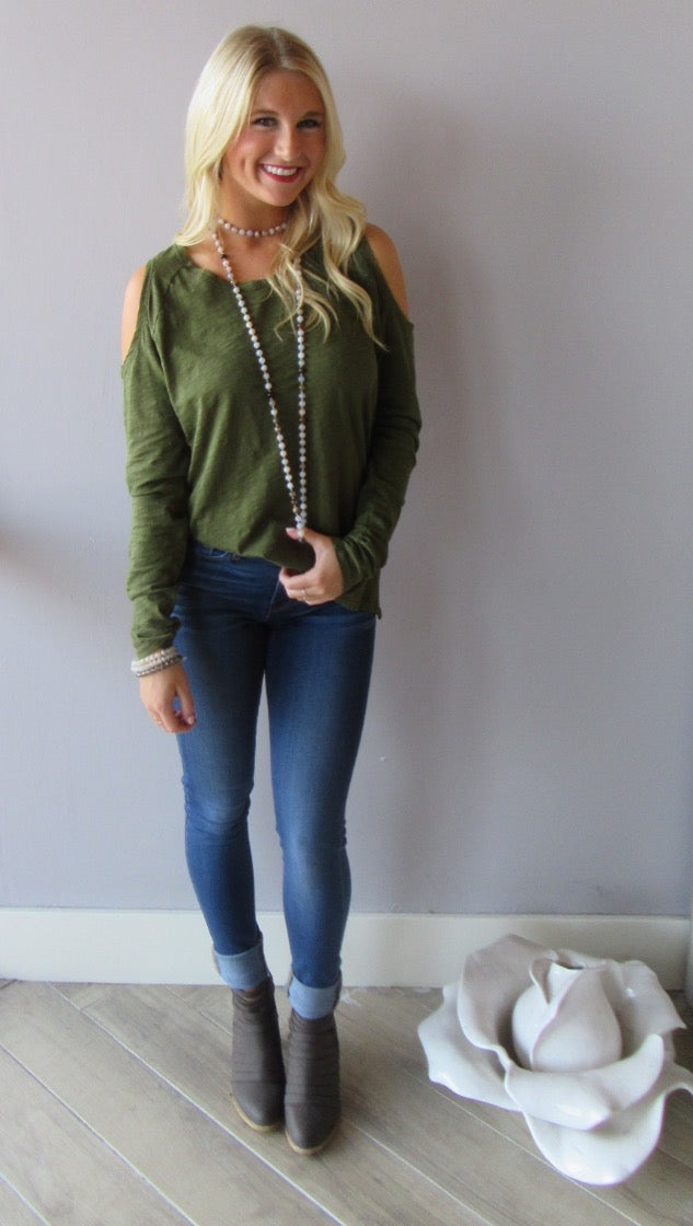 BOBI Slub Jersey LET IT BE ColdShoulder Top