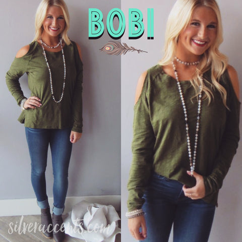 BOBI Slub Jersey LET IT BE ColdShoulder Top