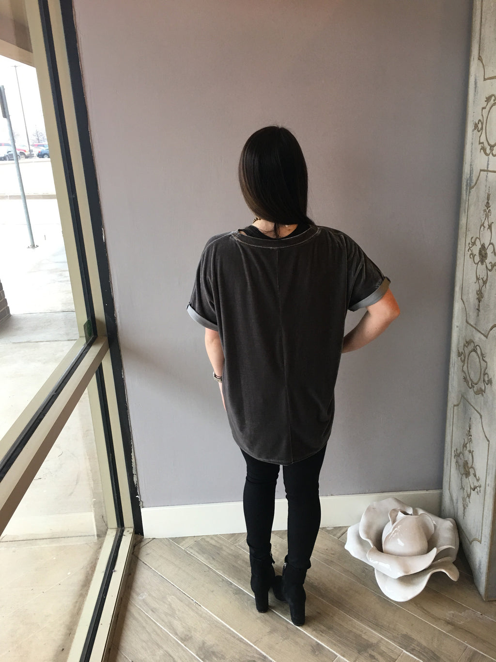 UPON A STAR Velvet Roll Sleeve Tunic Top