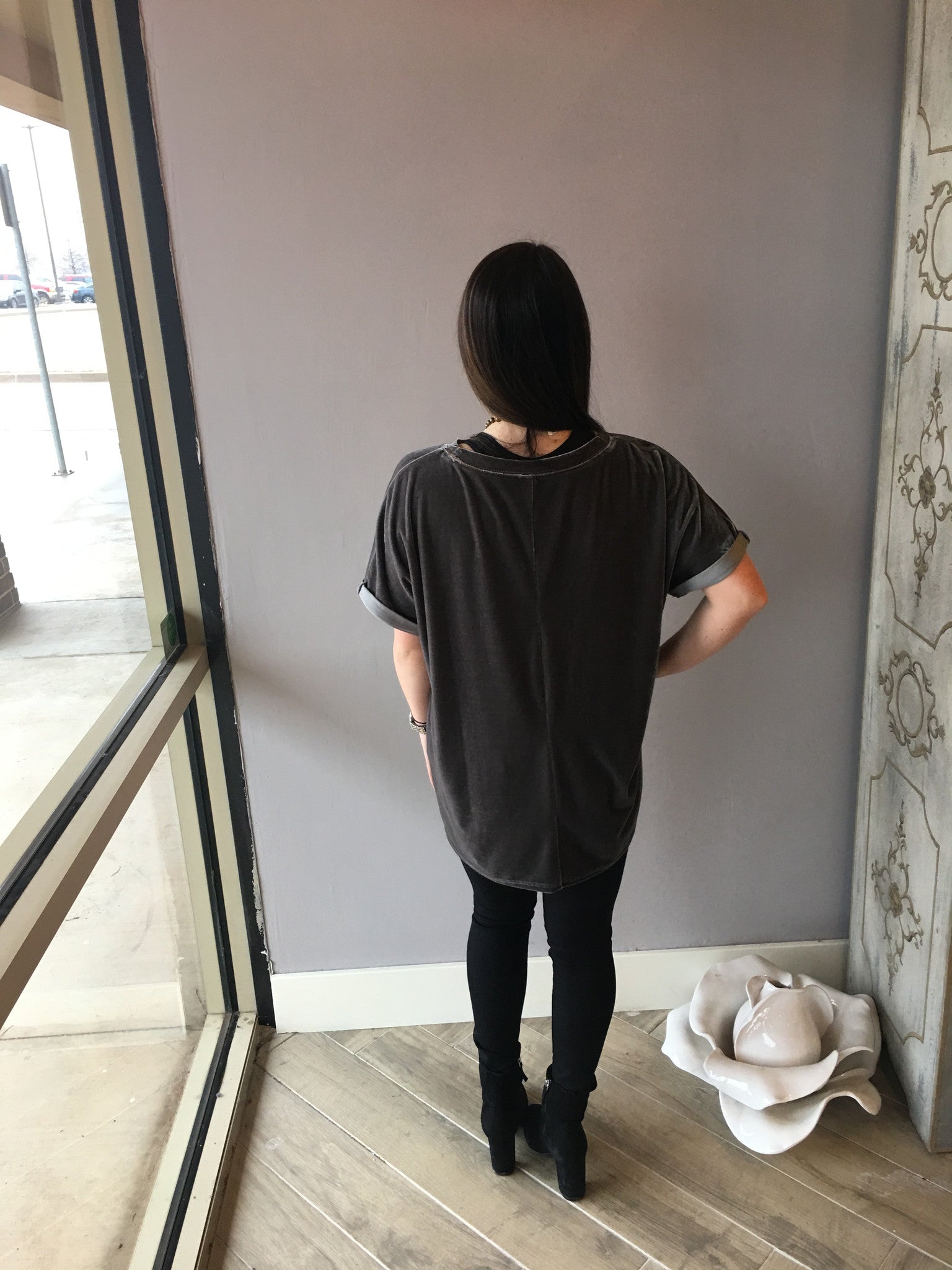 UPON A STAR Velvet Roll Sleeve Tunic Top