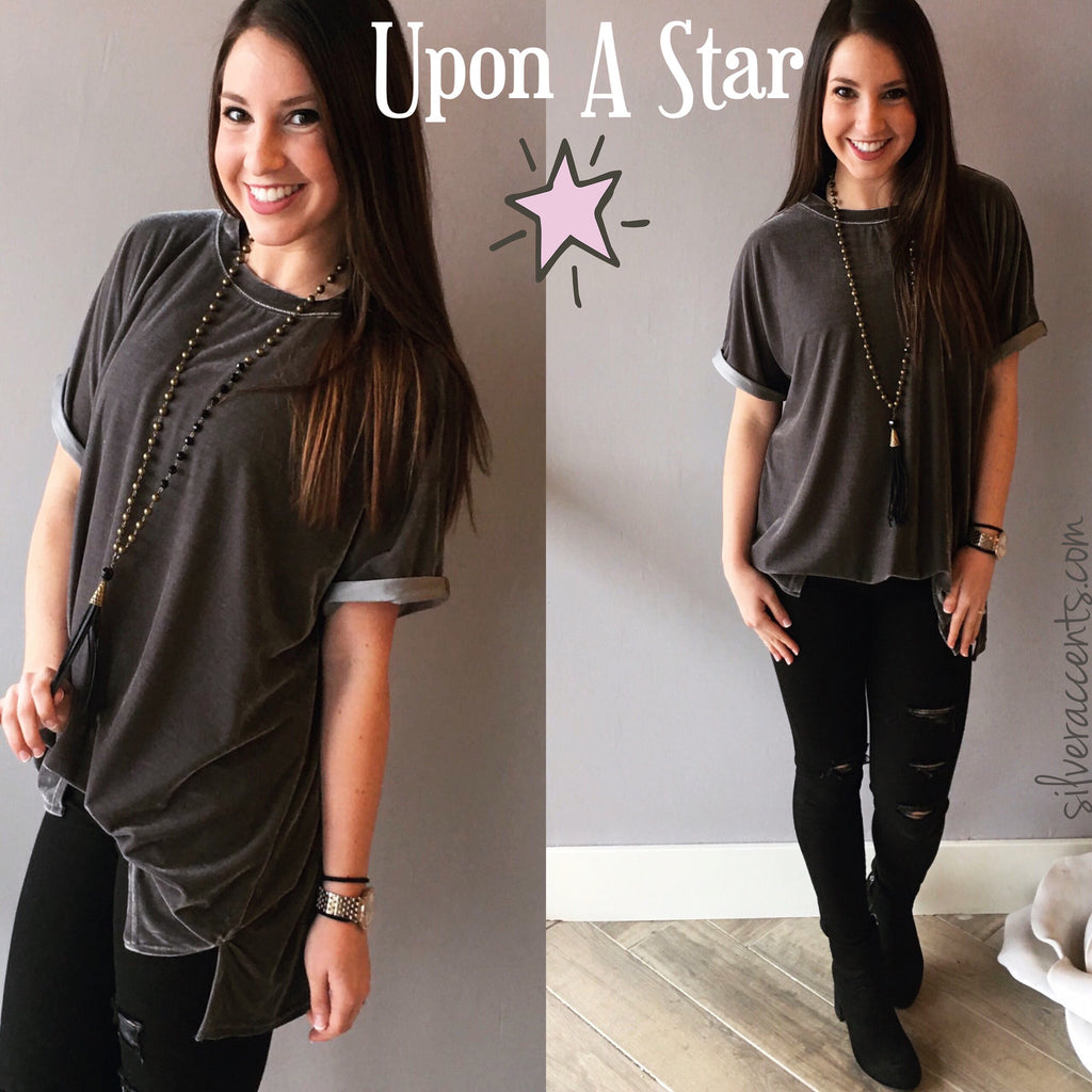 UPON A STAR Velvet Roll Sleeve Tunic Top
