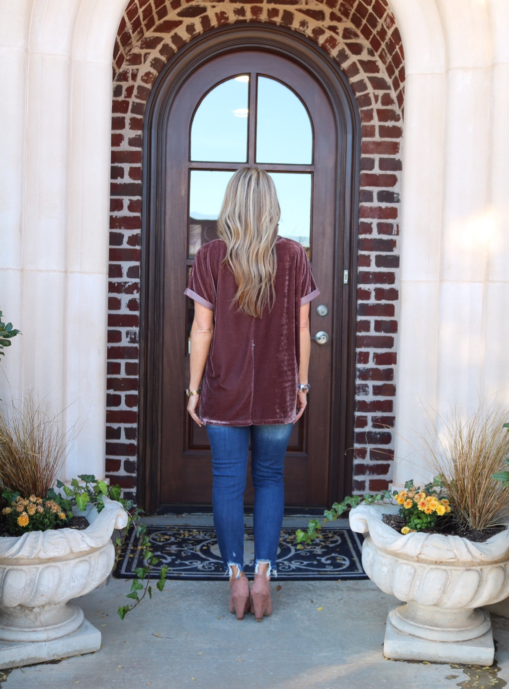 UPON A STAR Velvet Roll Sleeve Tunic Top
