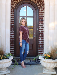 UPON A STAR Velvet Roll Sleeve Tunic Top