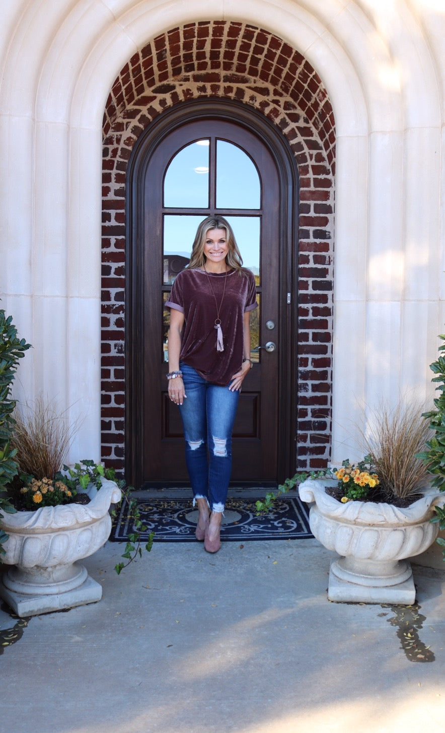 UPON A STAR Velvet Roll Sleeve Tunic Top