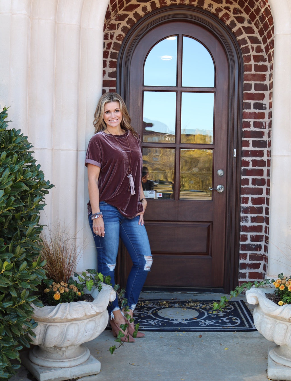 UPON A STAR Velvet Roll Sleeve Tunic Top