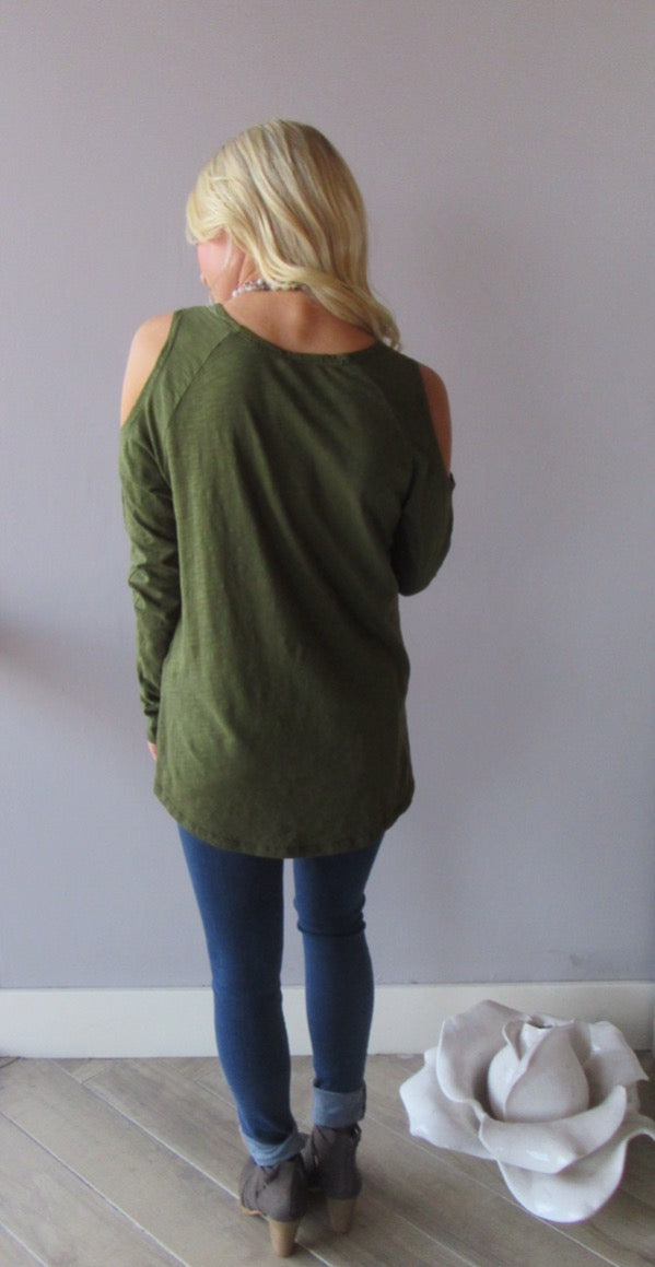 BOBI Slub Jersey LET IT BE ColdShoulder Top