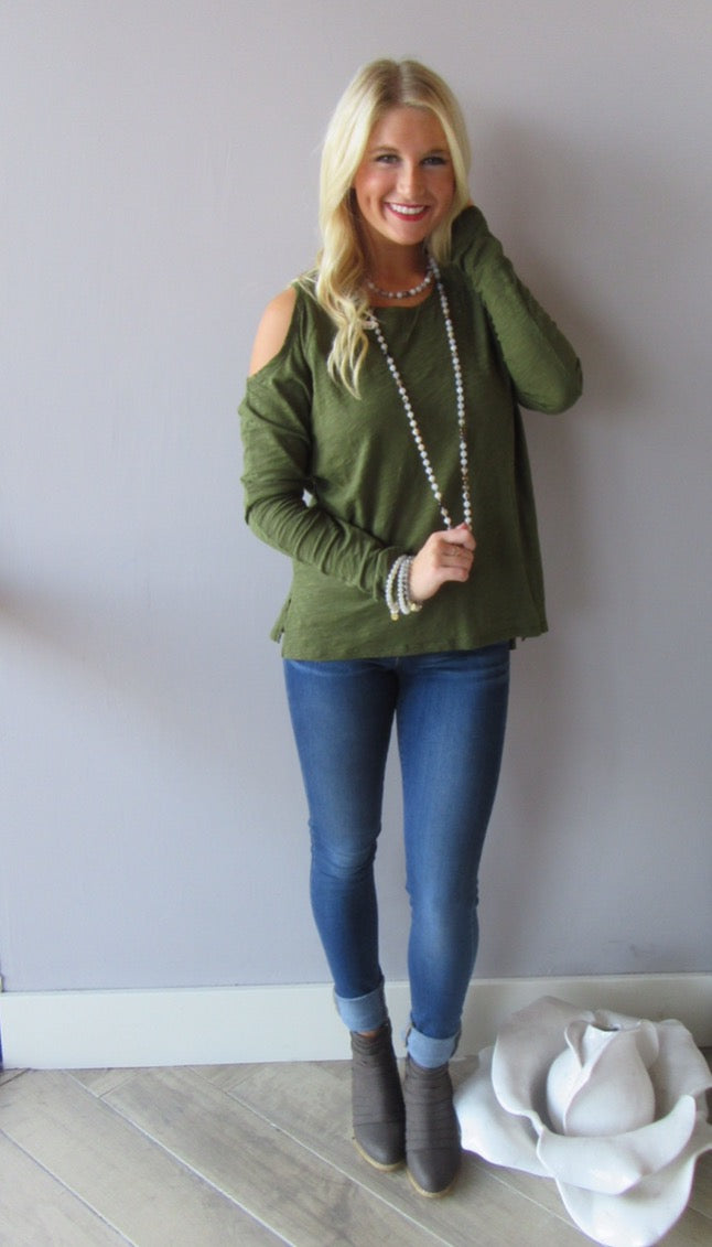 BOBI Slub Jersey LET IT BE ColdShoulder Top